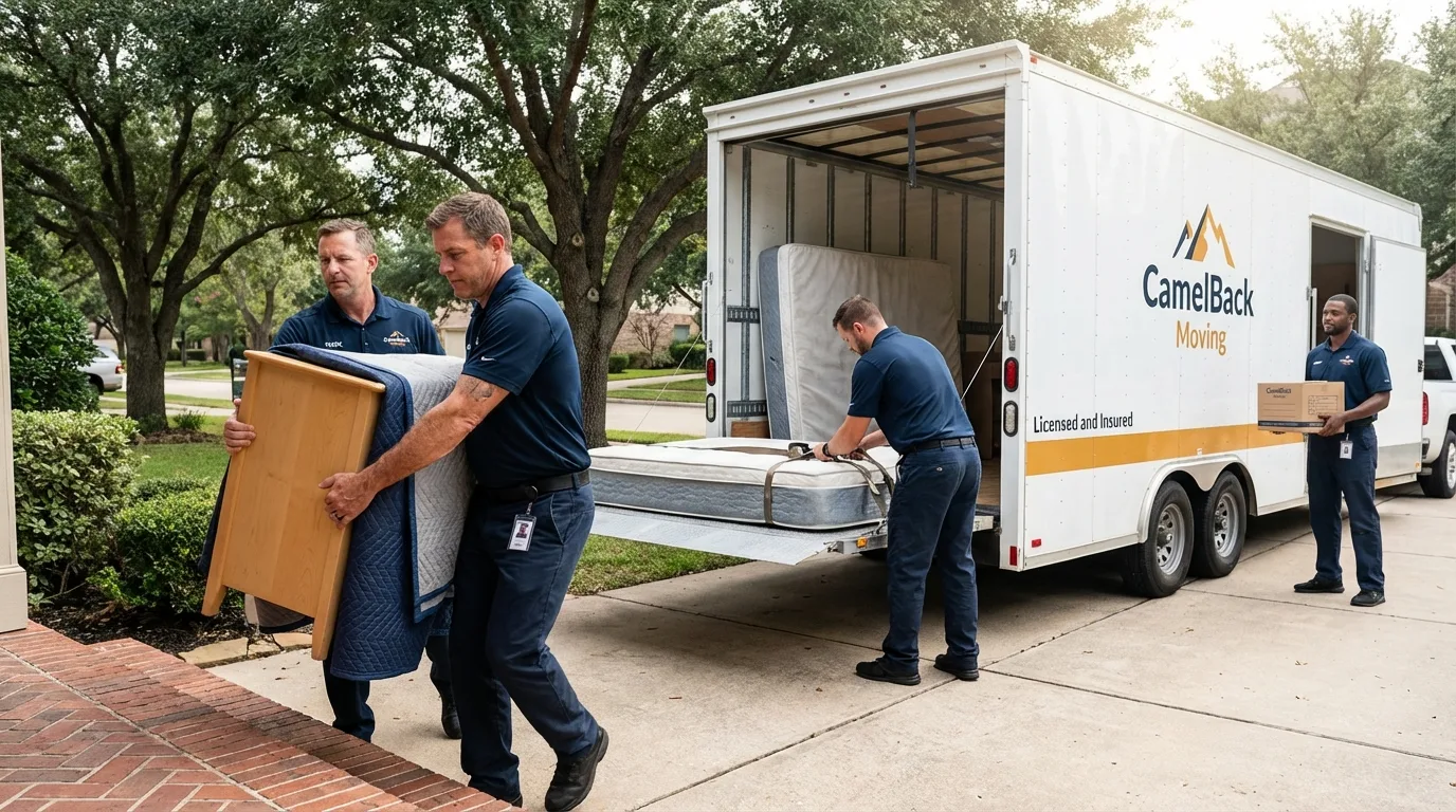 Crew loading residential truck for cross-state move from Groveland, FL